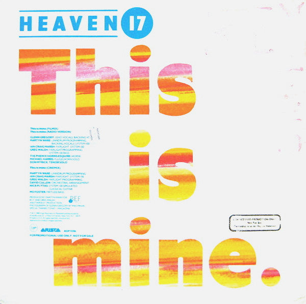 Heaven 17 : This Is Mine (Remix Versions) (12", Promo)