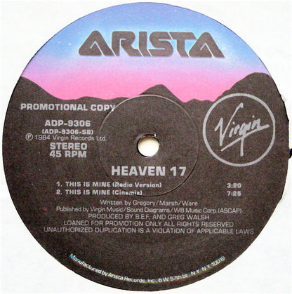 Heaven 17 : This Is Mine (Remix Versions) (12", Promo)
