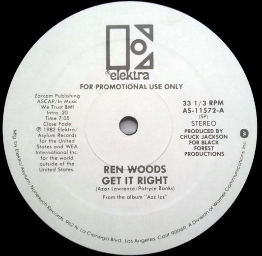 Ren Woods : Get It Right (12", Promo)