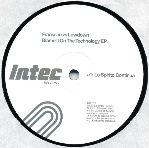 Franssen* vs Lowdown : Blame It On The Technology EP (12", EP)