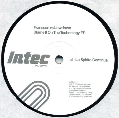 Franssen* vs Lowdown : Blame It On The Technology EP (12", EP)