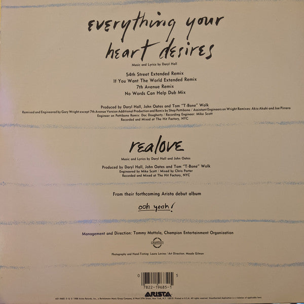 Daryl Hall John Oates* : Everything Your Heart Desires (12")