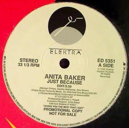 Anita Baker : Just Because (12", Single, Promo)