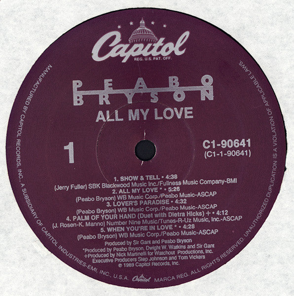Peabo Bryson : All My Love (LP, Album)