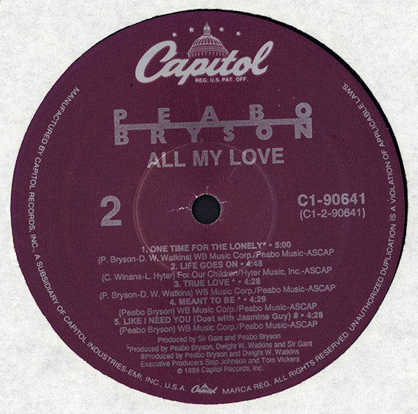 Peabo Bryson : All My Love (LP, Album)