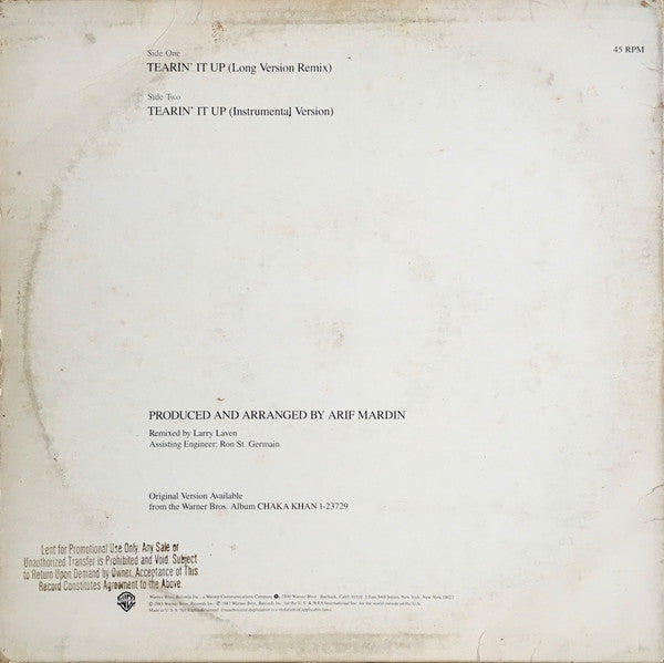 Chaka Khan : Tearin' It Up (12", Maxi, All)