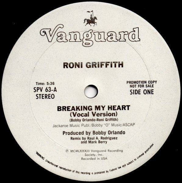 Roni Griffith : Breaking My Heart (12", Promo)