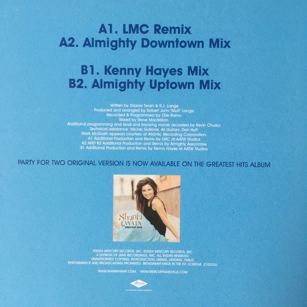 Shania Twain, Mark McGrath : Party For Two (12")
