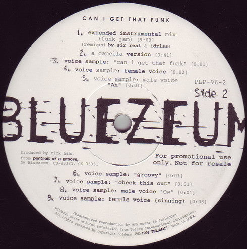 Bluezeum : Can I Get That Funk (12", Promo)
