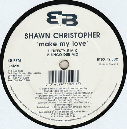 Shawn Christopher : Make My Love (Remixes) (12", Single)