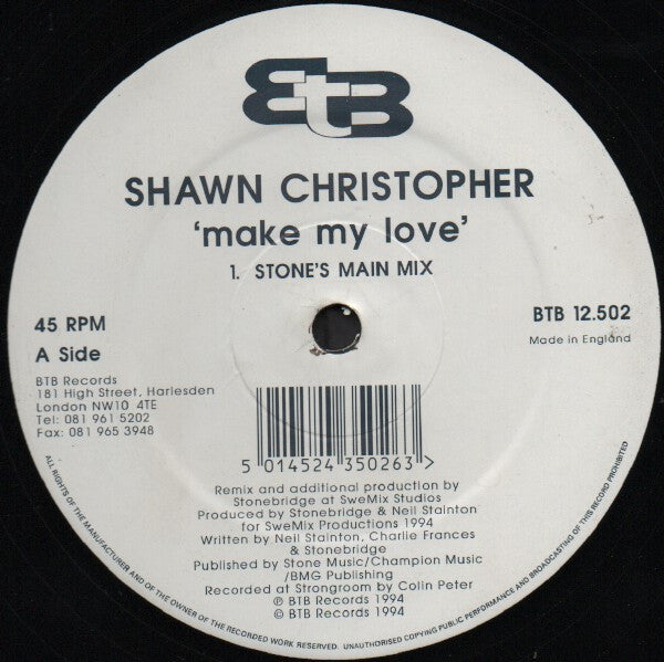 Shawn Christopher : Make My Love (Mixes By Stonebridge - Motiv 8) (12", Single)