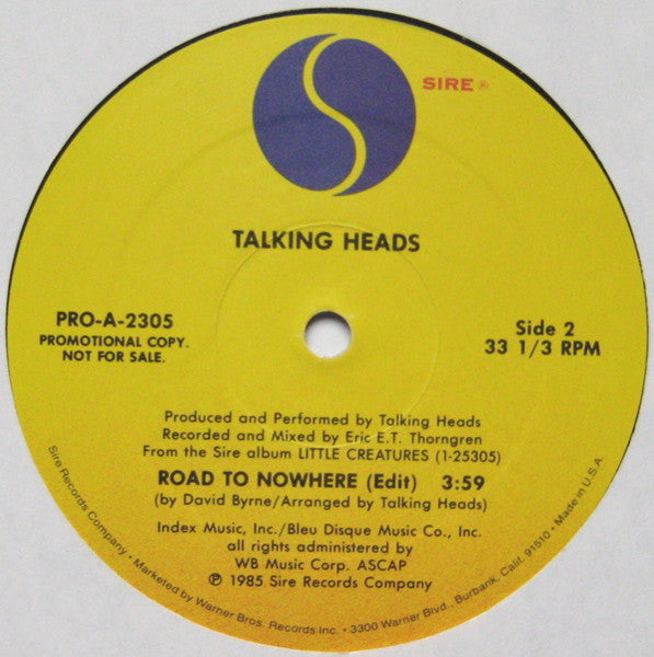 Talking Heads : Road To Nowhere (12", Promo)