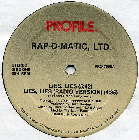 Rap-O-Matic, Ltd. : Lies, Lies (12")