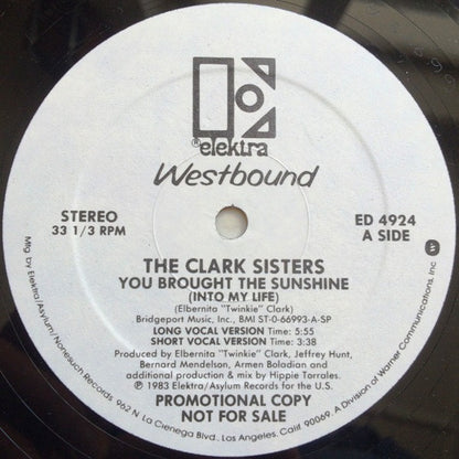 The Clark Sisters : You Brought The Sunshine (Into My Life) (12", Promo)