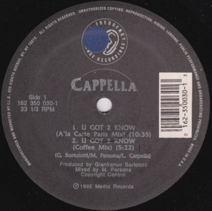 Cappella : U Got 2 Know (12")