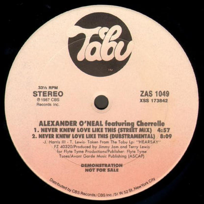 Alexander O'Neal Featuring Cherrelle : Never Knew Love Like This (1988 Re-Mixes) (12", Promo)