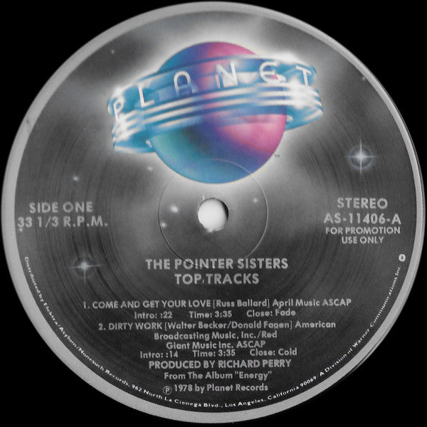 The Pointer Sisters* : Top Tracks From The LP Energy (12", Promo, Smplr)