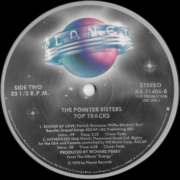 The Pointer Sisters* : Top Tracks From The LP Energy (12", Promo, Smplr)
