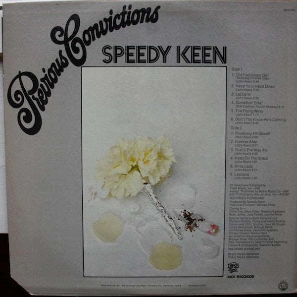 John "Speedy" Keen : Previous Convictions (LP, Album, Pin)