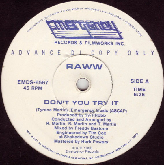 Raww : Don't You Try It (12", Promo)