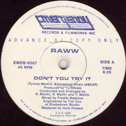 Raww : Don't You Try It (12", Promo)