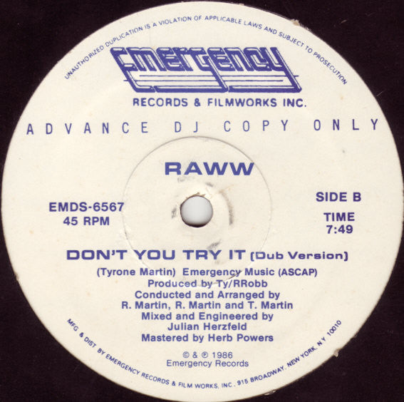 Raww : Don't You Try It (12", Promo)