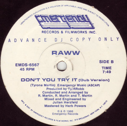 Raww : Don't You Try It (12", Promo)
