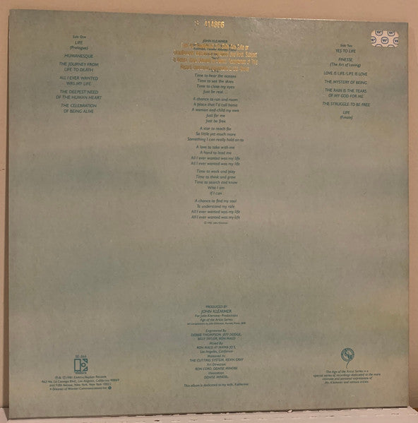 John Klemmer : Solo Saxophone II - Life (LP, Album, Promo, SP)