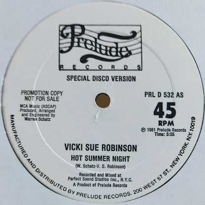 Vicki Sue Robinson : Hot Summer Night (Special Disco Version)  (12", Promo)