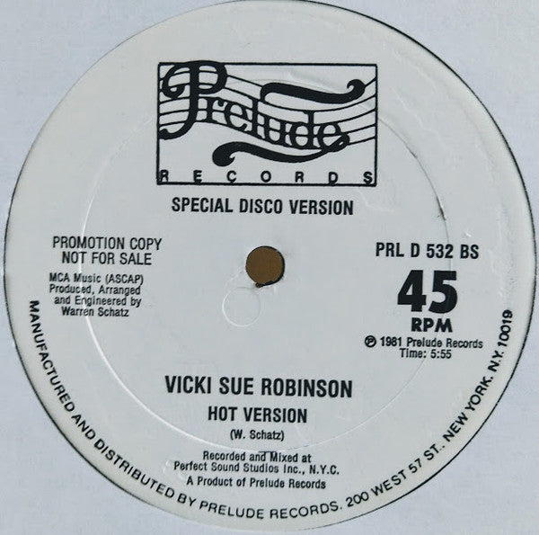 Vicki Sue Robinson : Hot Summer Night (Special Disco Version)  (12", Promo)
