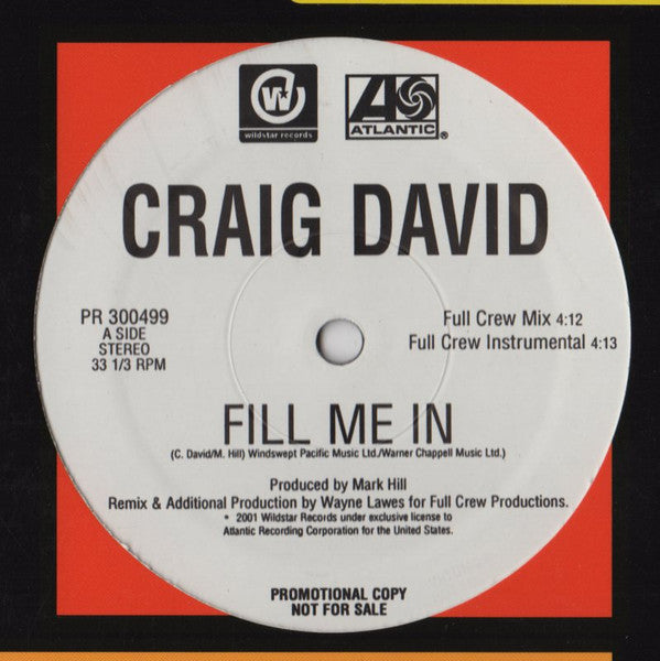 Craig David : Fill Me In (12", Promo)