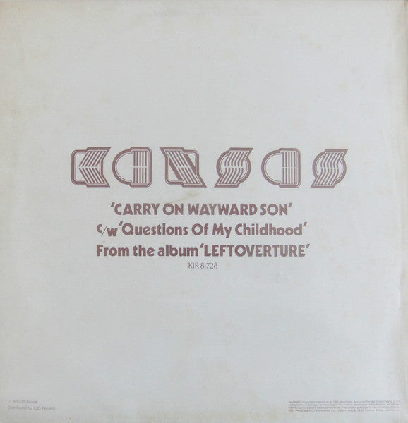 Kansas (2) : Carry On Wayward Son (12", Single, Ltd, RE)