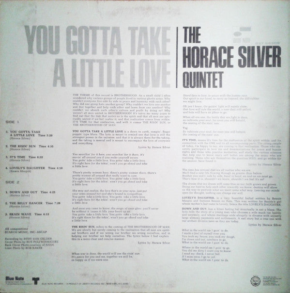 The Horace Silver Quintet : You Gotta Take A Little Love (LP, Album, Uni)