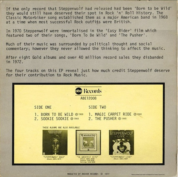 Steppenwolf : Four Tracks From Steppenwolf (12", EP)