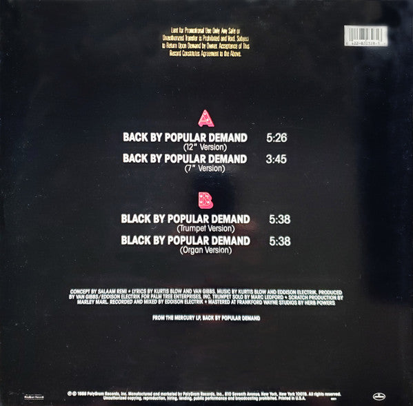 Kurtis Blow : Back By Popular Demand (12", Promo)