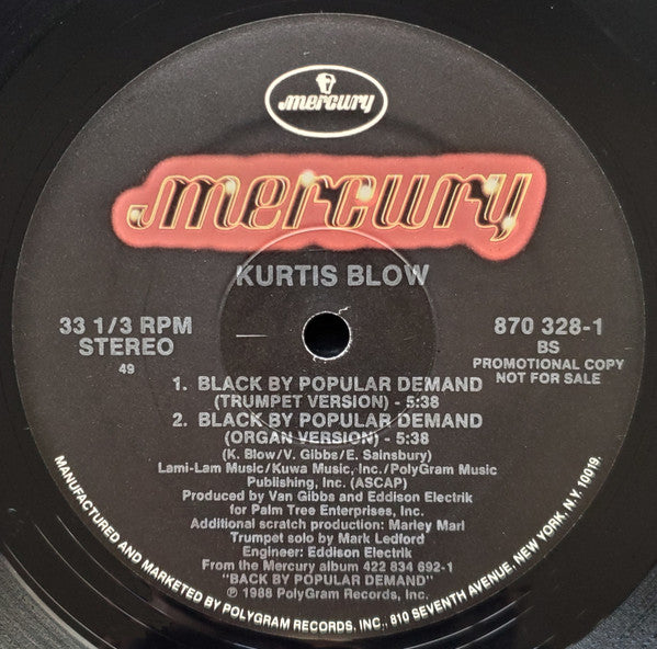 Kurtis Blow : Back By Popular Demand (12", Promo)
