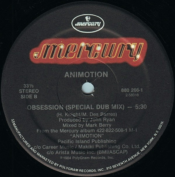 Animotion : Obsession (Dance Remix) (12", Single, Hau)
