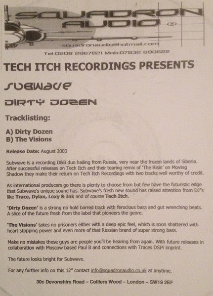 Subwave : Dirty Dozen / The Visions (12", Promo, W/Lbl)