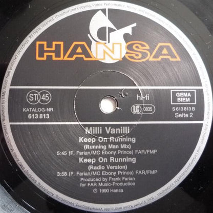 Milli Vanilli : Keep On Running (12", Maxi)