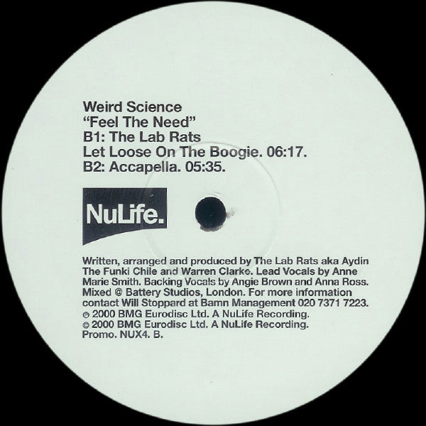 Weird Science : Feel The Need (12", Promo)