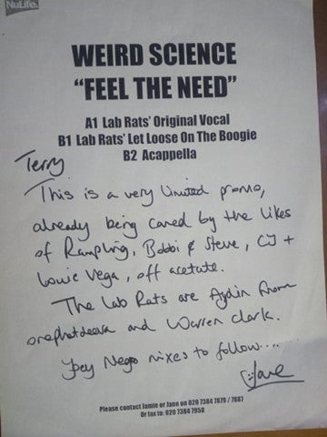 Weird Science : Feel The Need (12", Promo)
