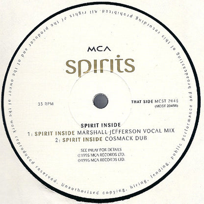 Spirits : Spirit Inside (Serious Rope & Marshall Jefferson Club Mixes) (12", Single)