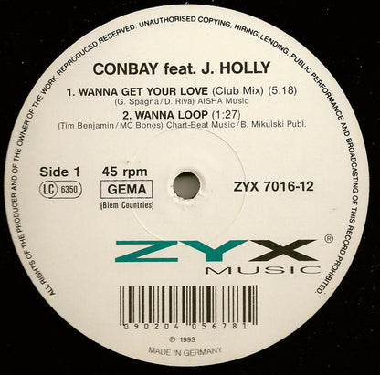 Conbay feat. J. Holly : Wanna Get Your Love (12")
