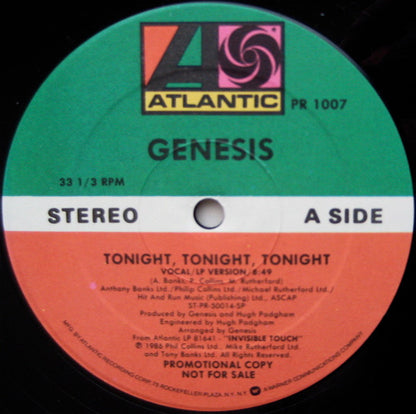 Genesis : Tonight, Tonight, Tonight (12", Single, Promo)