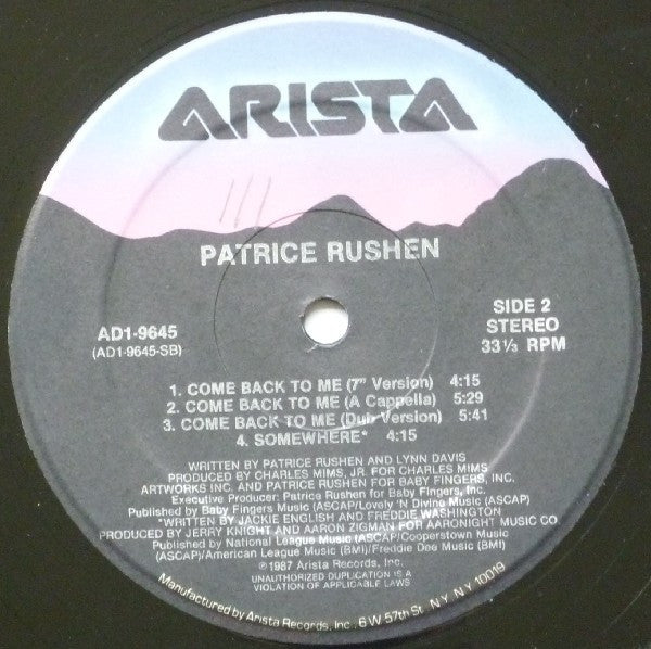 Patrice Rushen : Come Back To Me / Somewhere (12")