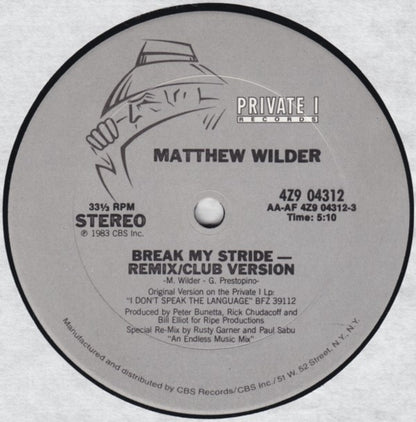 Matthew Wilder : Break My Stride (12")