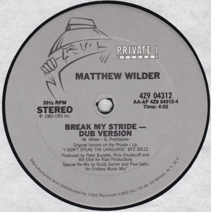 Matthew Wilder : Break My Stride (12")