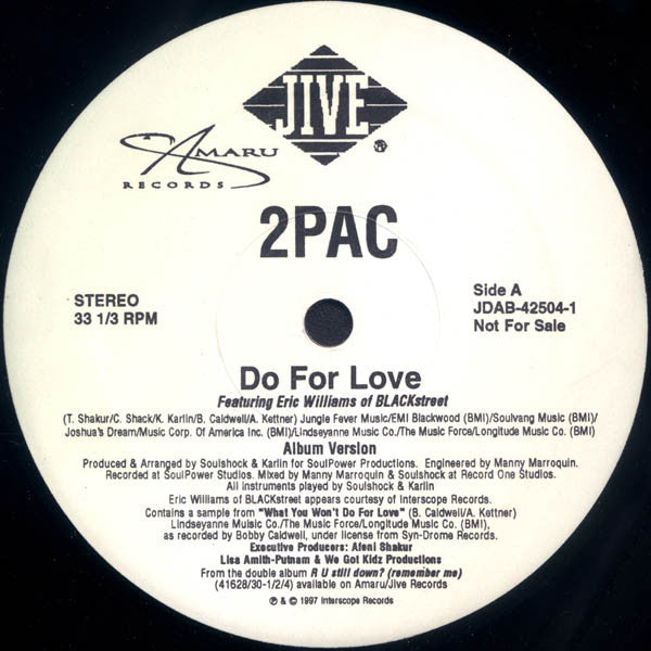 2Pac Featuring Eric Williams Of Blackstreet* : Do For Love (12", Single, Promo)