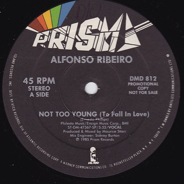 Alfonso Ribeiro : Not Too Young (To Fall In Love) (12", Promo)