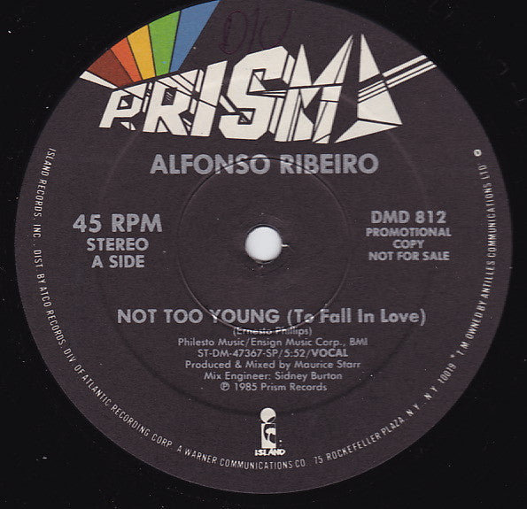 Alfonso Ribeiro : Not Too Young (To Fall In Love) (12", Promo)